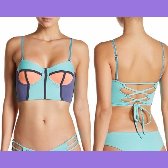 NWT!‎ Maaji Paleturquoise Timbers Soft Cup Bandeau Top [SZ Medium ] - Picture 2 of 8